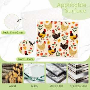 Swedish Dishcloths for Kitchen, 5 Pack Funny Chicken Reusable Paper Towels with 3 Hooks, Washable Dish Cloth Set, Absorbent Cleaning Cloth for Washing Dishes Housewarming Gifts for Friend