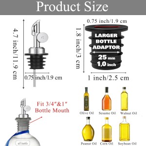Pafusen Olive Oil Pour Spout with Adapters, Oils Pourer for Olive Oil Dispenser Bottle, Easily Turn Your Bottles into Dispensers for Liquor,Oils,Bottle Pourers (Sliver, 3 Pack Pour +Adapters)