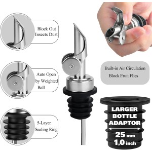 Pafusen Olive Oil Pour Spout with Adapters, Oils Pourer for Olive Oil Dispenser Bottle, Easily Turn Your Bottles into Dispensers for Liquor,Oils,Bottle Pourers (Sliver, 3 Pack Pour +Adapters)