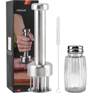Meat Tenderizer Tool, Stainless Steel with 21 Sharp Needles & Retractable Safety Guard for Meat Piercing, Tenderizing Steak, Beef, Chicken, Pork, Dishwasher Safe