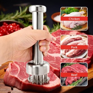 Meat Tenderizer Tool, Stainless Steel with 21 Sharp Needles & Retractable Safety Guard for Meat Piercing, Tenderizing Steak, Beef, Chicken, Pork, Dishwasher Safe