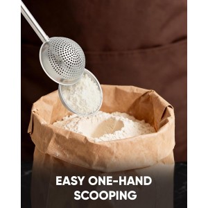 Flour Duster for Baking, Stainless Steel flour sifter with One-Handed Spring Handle, Fine Mesh Baking Dusting Wand for Powdered Sugar, Cocoa, Spices, Even Sprinkle