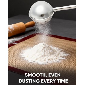 Flour Duster for Baking, Stainless Steel flour sifter with One-Handed Spring Handle, Fine Mesh Baking Dusting Wand for Powdered Sugar, Cocoa, Spices, Even Sprinkle