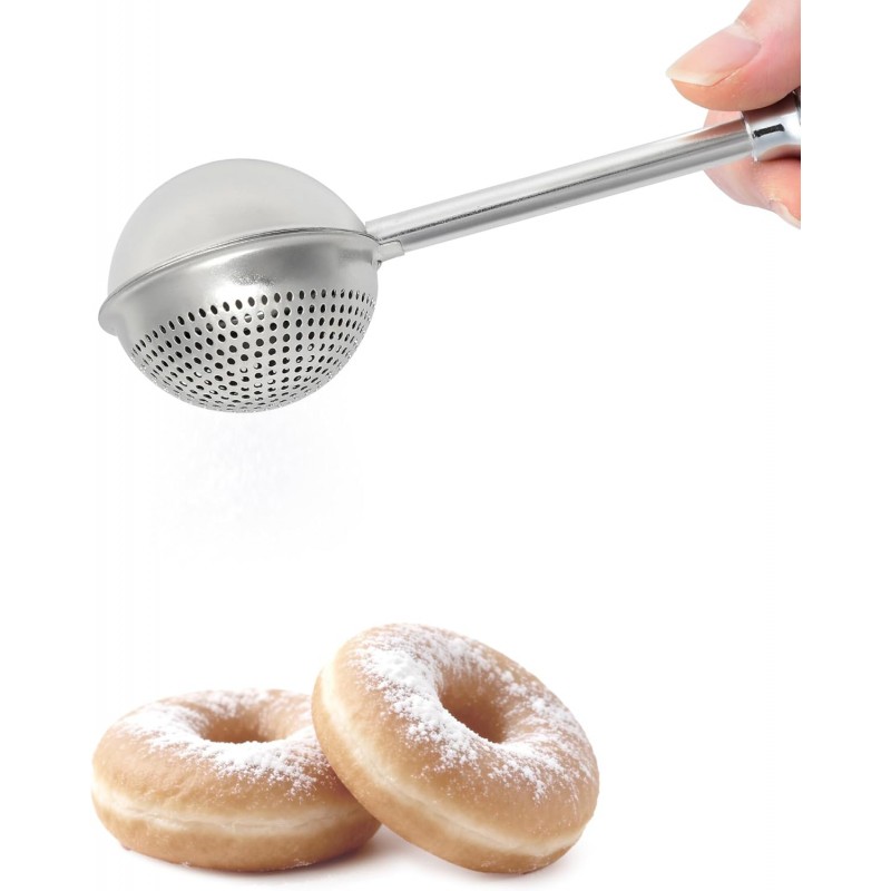 Flour Duster for Baking, Stainless Steel flour sifter with One-Handed Spring Handle, Fine Mesh Baking Dusting Wand for Powdered Sugar, Cocoa, Spices, Even Sprinkle