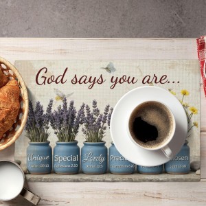 Christian Placemats Set of 4, 12x18 Inch Kitchen Inspirational Table Mats, Bless Bible Verses Flowers Table Decor, Religious Place Mats for Kitchen Decor