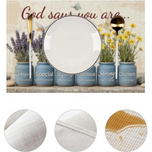 Christian Placemats Set of 4, 12x18 Inch Kitchen Inspirational Table Mats, Bless Bible Verses Flowers Table Decor, Religious Place Mats for Kitchen Decor