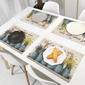 Christian Placemats Set of 4, 12x18 Inch Kitchen Inspirational Table Mats, Bless Bible Verses Flowers Table Decor, Religious Place Mats for Kitchen Decor