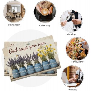 Christian Placemats Set of 4, 12x18 Inch Kitchen Inspirational Table Mats, Bless Bible Verses Flowers Table Decor, Religious Place Mats for Kitchen Decor