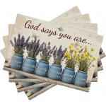 Christian Placemats Set of 4, 12x18 Inch Kitchen Inspirational Table Mats, Bless Bible Verses Flowers Table Decor, Religious Place Mats for Kitchen Decor