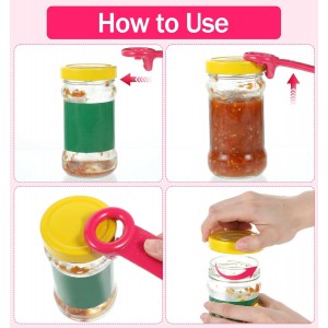 3PCS Jar Key Lid Opener, 5.51-Inch Jar Key for Seniors & Arthritis, Plastic Can Opener, Church Key Design for Sealed Lids (Rose Red, White and Orange)