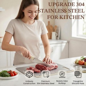 Stainless Steel Cutting Board Set of 2-13.5" x 10" Upgraded Ultra-Thin Double Sided Chopping Board, Non-porous & Odor-resistant, Food Grade Kitchen Cutting Boards, Dishwasher Safe