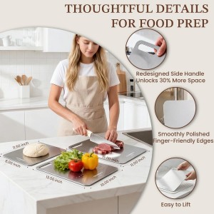 Stainless Steel Cutting Board Set of 2-13.5" x 10" Upgraded Ultra-Thin Double Sided Chopping Board, Non-porous & Odor-resistant, Food Grade Kitchen Cutting Boards, Dishwasher Safe