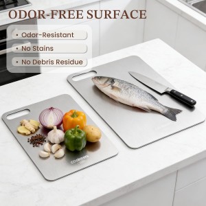 Stainless Steel Cutting Board Set of 2-13.5" x 10" Upgraded Ultra-Thin Double Sided Chopping Board, Non-porous & Odor-resistant, Food Grade Kitchen Cutting Boards, Dishwasher Safe