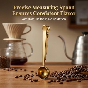 Li&Zhao Stainless Steel Coffee Scoop with Clip - Coffee Scoop for Ground Coffee, Precision Coffee Measuring Scoop, Tablespoon Stainless Steel Scoop for Coffee, Tea, Protein Powder (Gold)