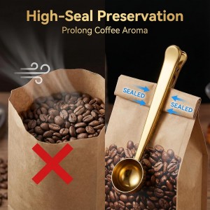 Li&Zhao Stainless Steel Coffee Scoop with Clip - Coffee Scoop for Ground Coffee, Precision Coffee Measuring Scoop, Tablespoon Stainless Steel Scoop for Coffee, Tea, Protein Powder (Gold)