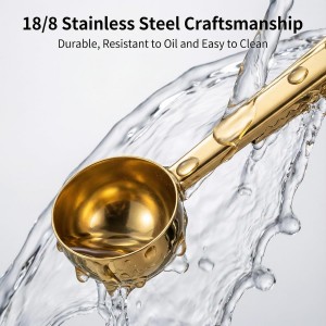 Li&Zhao Stainless Steel Coffee Scoop with Clip - Coffee Scoop for Ground Coffee, Precision Coffee Measuring Scoop, Tablespoon Stainless Steel Scoop for Coffee, Tea, Protein Powder (Gold)