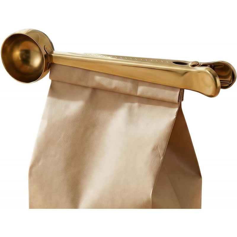 Li&Zhao Stainless Steel Coffee Scoop with Clip - Coffee Scoop for Ground Coffee, Precision Coffee Measuring Scoop, Tablespoon Stainless Steel Scoop for Coffee, Tea, Protein Powder (Gold)