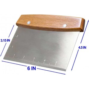 Professional Dough Cutter & Bench Scraper - Ultimate Dough Scraper Tool with Stainless Steel Blade & Wood Handle