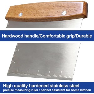 Professional Dough Cutter & Bench Scraper - Ultimate Dough Scraper Tool with Stainless Steel Blade & Wood Handle
