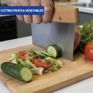 Professional Dough Cutter & Bench Scraper - Ultimate Dough Scraper Tool with Stainless Steel Blade & Wood Handle