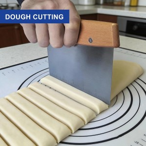 Professional Dough Cutter & Bench Scraper - Ultimate Dough Scraper Tool with Stainless Steel Blade & Wood Handle