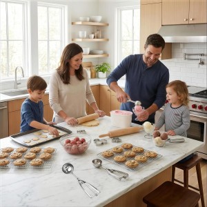 Ice Cream Scoop, 3Pcs Cookie Scoop Set, Stainless Steel Ice Cream Scoop with Trigger Release, Cookie Dough Scoop, Large/Medium/Small Cookie Scooper for Baking with 2 Shovel Spoons and 1 Shovel Forks