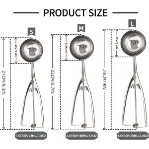 Ice Cream Scoop, 3Pcs Cookie Scoop Set, Stainless Steel Ice Cream Scoop with Trigger Release, Cookie Dough Scoop, Large/Medium/Small Cookie Scooper for Baking with 2 Shovel Spoons and 1 Shovel Forks