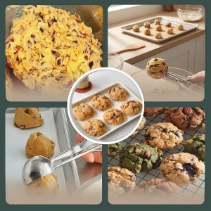 Ice Cream Scoop, 3Pcs Cookie Scoop Set, Stainless Steel Ice Cream Scoop with Trigger Release, Cookie Dough Scoop, Large/Medium/Small Cookie Scooper for Baking with 2 Shovel Spoons and 1 Shovel Forks