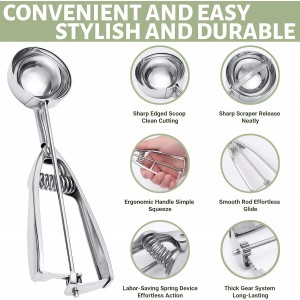 Ice Cream Scoop, 3Pcs Cookie Scoop Set, Stainless Steel Ice Cream Scoop with Trigger Release, Cookie Dough Scoop, Large/Medium/Small Cookie Scooper for Baking with 2 Shovel Spoons and 1 Shovel Forks