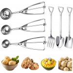 Ice Cream Scoop, 3Pcs Cookie Scoop Set, Stainless Steel Ice Cream Scoop with Trigger Release, Cookie Dough Scoop, Large/Medium/Small Cookie Scooper for Baking with 2 Shovel Spoons and 1 Shovel Forks