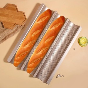 Baguette Baking Kit: 3-Groove Carbon Steel Pan with Lame & Proofing Cloth, Air Vented French Bread Tray for Homemade Artisan Loaves