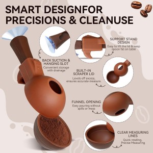 Reusable Coffee Pod Filling Scoop with Built-In Funnel – No Spill Capsule Refill Tool, 15g/30g Measuring Spoon for Ground Coffee Beans & Protein Powder, Silicone Funnel Scoop 2-Pack (Blue & Brown)