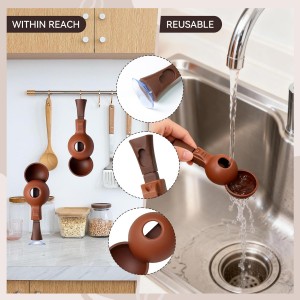 Reusable Coffee Pod Filling Scoop with Built-In Funnel – No Spill Capsule Refill Tool, 15g/30g Measuring Spoon for Ground Coffee Beans & Protein Powder, Silicone Funnel Scoop 2-Pack (Blue & Brown)