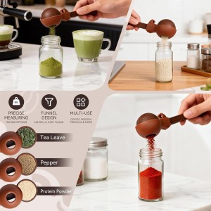 Reusable Coffee Pod Filling Scoop with Built-In Funnel – No Spill Capsule Refill Tool, 15g/30g Measuring Spoon for Ground Coffee Beans & Protein Powder, Silicone Funnel Scoop 2-Pack (Blue & Brown)