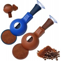 Reusable Coffee Pod Filling Scoop with Built-In Funnel – No Spill Capsule Refill Tool, 15g/30g Measuring Spoon for Ground Coffee Beans & Protein Powder, Silicone Funnel Scoop 2-Pack (Blue & Brown)