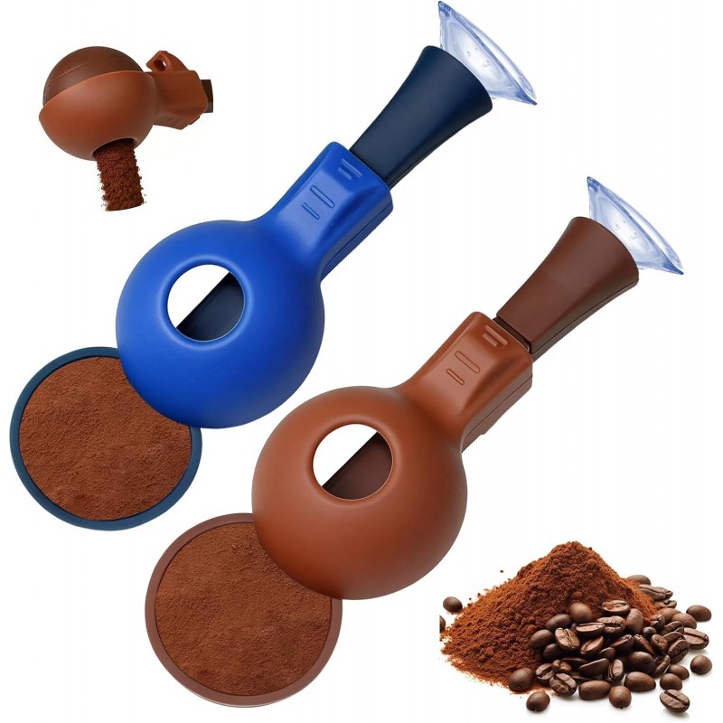 Reusable Coffee Pod Filling Scoop with Built-In Funnel – No Spill Capsule Refill Tool, 15g/30g Measuring Spoon for Ground Coffee Beans & Protein Powder, Silicone Funnel Scoop 2-Pack (Blue & Brown)