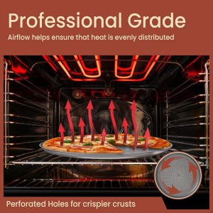 Bakken 16 Inch Non-Stick Pizza Pan 1 Pack, Round Carbon Steel Pizza Tray with Perforated Holes, PFOA, PFOS, & PTFE-Free, Dishwasher & Oven Safe Up To 450°F, Durable Nonstick Coating, Silver