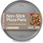 Bakken 16 Inch Non-Stick Pizza Pan 1 Pack, Round Carbon Steel Pizza Tray with Perforated Holes, PFOA, PFOS, & PTFE-Free, Dishwasher & Oven Safe Up To 450°F, Durable Nonstick Coating, Silver