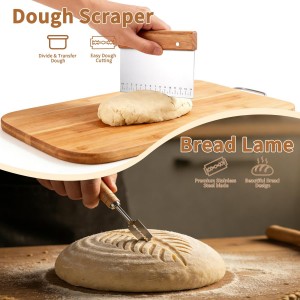 Danish Dough Whisk Set 7 Piece with Wooden Handle - Sourdough Baking Supplies Kit Includes Bread Whisk, Scoring Tool, Dough Scraper, Baking Mat & Pastry Brush - Top Gadgets for Bakers