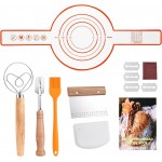 Danish Dough Whisk Set 7 Piece with Wooden Handle - Sourdough Baking Supplies Kit Includes Bread Whisk, Scoring Tool, Dough Scraper, Baking Mat & Pastry Brush - Top Gadgets for Bakers