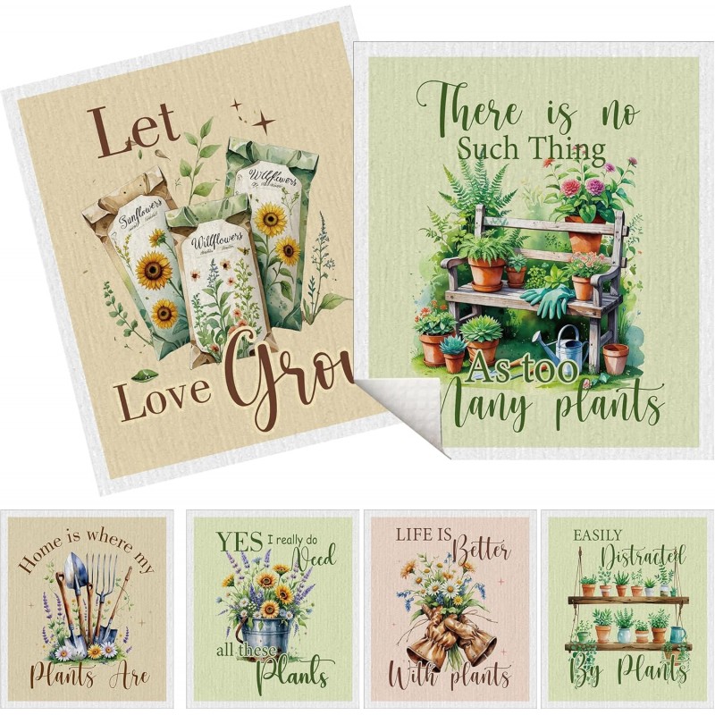 Swedish Dishcloths for Kitchen, 6 Pack Garden Plant Swedish Dish Cloths Reusable Washable Absorbent Kitchen Towel Gifts for Plant Lovers Gardeners Birthday Housewarming