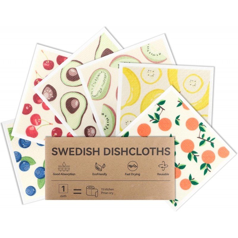 Lsnisni Swedish Dishcloths for Kitchen, 6 Pack Swedish Dish Cloths, Reusable Paper Towels, Washable Kitchen Cloth, 100% Biodegradable, Super Absorbent, Quick Drying