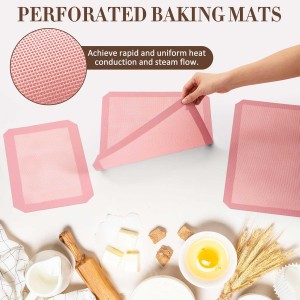 3 Pack Perforated Silicone Baking Mat, Non Stick Pink Baking Mats 2 Half Sheets 16.5