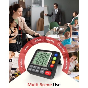 Digital Kitchen Timer for Cooking - 4 Channel Count Up Countdown Timer with Loud Alarm and Silent Mode, Large Display, Magnetic Back, Auto Memory for Classroom Study Gym, Battery Included (Black)