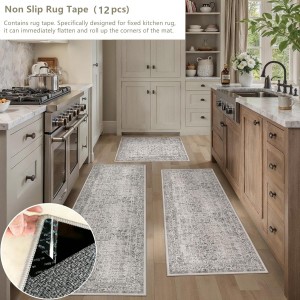 HUGEAR Grey Kitchen Rug Sets 3 Piece 20x32/20x48/20x59 Inch Vintage Distressed Entryway Washable Kitchen Mats Floor Carpet Non Slip Runner Rugs for Hallway Laundry Sink Bathroom