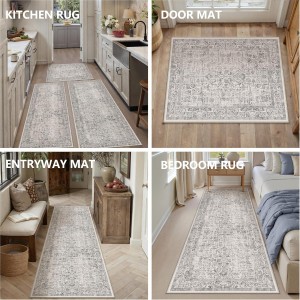 HUGEAR Grey Kitchen Rug Sets 3 Piece 20x32/20x48/20x59 Inch Vintage Distressed Entryway Washable Kitchen Mats Floor Carpet Non Slip Runner Rugs for Hallway Laundry Sink Bathroom