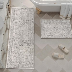 HUGEAR Grey Kitchen Rug Sets 3 Piece 20x32/20x48/20x59 Inch Vintage Distressed Entryway Washable Kitchen Mats Floor Carpet Non Slip Runner Rugs for Hallway Laundry Sink Bathroom