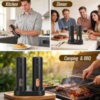 Electric Rechargeable Salt and Pepper Grinder Set Top-Refill Automatic Pepper Mill Grinder with Charging Base