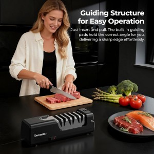 Electric Knife Sharpener, Precise 20° Diamond Knife Sharpener for Kitchen Knives, Quick Repairing in 40 Seconds, with Metal Dust Collection Box & Special Port for Scissors, Black