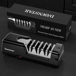 Electric Knife Sharpener, Precise 20° Diamond Knife Sharpener for Kitchen Knives, Quick Repairing in 40 Seconds, with Metal Dust Collection Box & Special Port for Scissors, Black